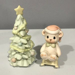 Precious Moments Christmas Tree and Teddy Bear in a Rocking Chair